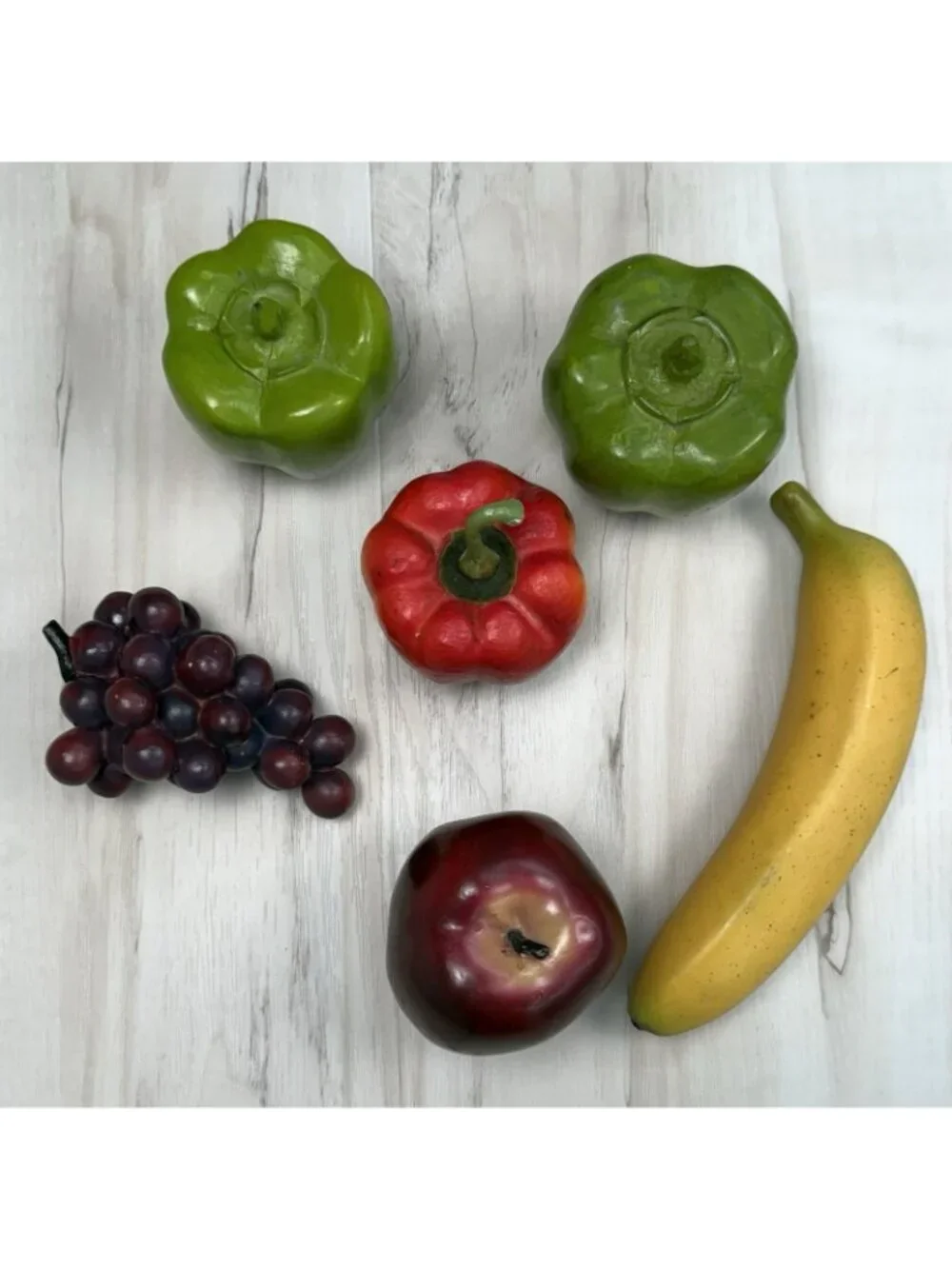 6pc Lot Realistic Faux Fake FRUIT & VEGETABLES Resin Foam Banana Peppers Apple